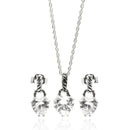 Silver 925 Rhodium Plated Heart CZ Dangling Stud Earring and Necklace Set - STS00261 | Silver Palace Inc.
