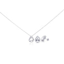 Silver 925 Rhodium Plated Clear Teardrop CZ Stud Earring and Necklace Set - STS00290 | Silver Palace Inc.