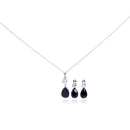 Silver 925 Rhodium Plated Teardrop Black CZ Stud Earring and Necklace Set - STS00293 | Silver Palace Inc.