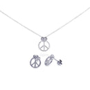 Silver 925 Rhodium Plated Open Peace Sign CZ Stud Earring and Necklace Set - STS00306 | Silver Palace Inc.