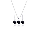 Silver 925 Rhodium Plated Black Onyx Heart CZ Dangling Hook Earring and Necklace Set - STS00355 | Silver Palace Inc.