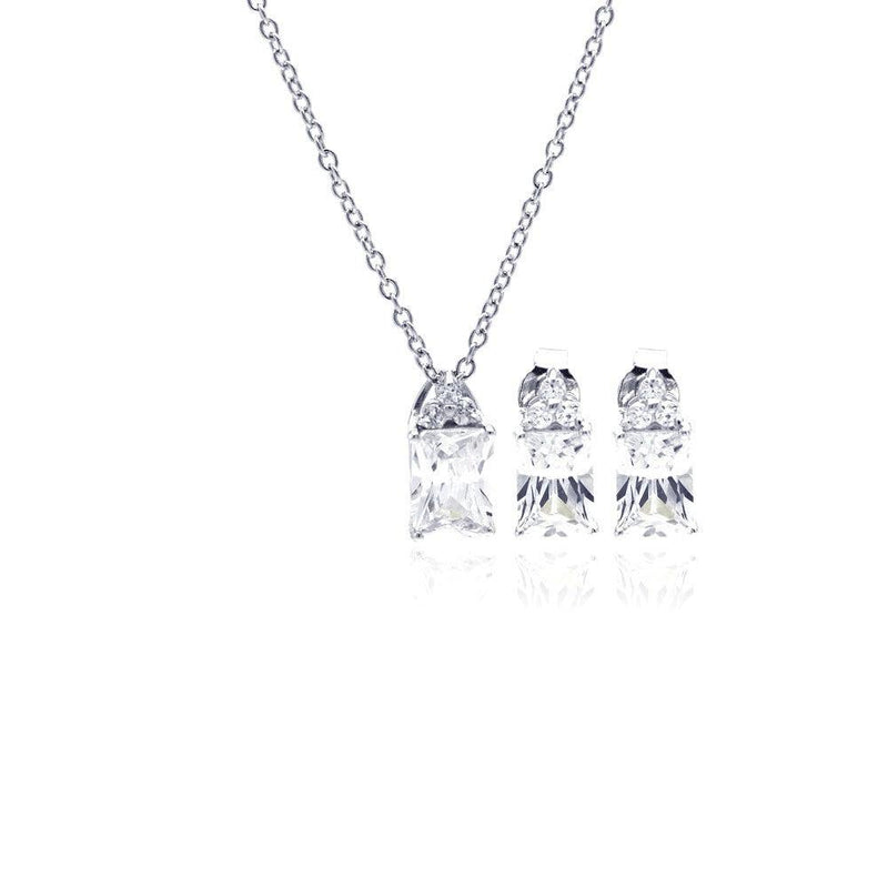 Silver 925 Rhodium Plated Princess Cut CZ Stud Earring and Necklace Set - STS00360 | Silver Palace Inc.