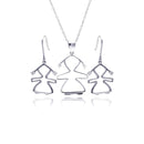 Silver 925 Rhodium Plated Open Girl CZ Dangling Hook Earring and Necklace Set - STS00362 | Silver Palace Inc.