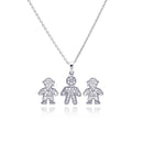 Silver 925 Rhodium Plated Open Filigree CZ Boy Stud Earring and Necklace Set - STS00363 | Silver Palace Inc.