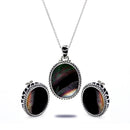 Closeout-Silver 925 Rhodium Plated Black Oval MOP CZ Stud Earring and Necklace Set - STS00368 | Silver Palace Inc.