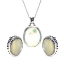 Closeout-Silver 925 Rhodium Plated White Oval Mother of Pearl CZ Stud Earring and Necklace Set - STS00369 | Silver Palace Inc.