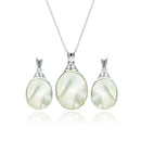 Closeout-Silver 925 Rhodium Plated White Oval Mother of Pearl CZ Dangling Stud Earring and Necklace Set - STS00370 | Silver Palace Inc.