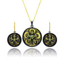 Closeout-Silver 925 Black Rhodium Gold Plated Flower CZ Dangling Stud Earring and Necklace Set - STS00375 | Silver Palace Inc.