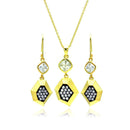 Silver 925 Gold Plated Black CZ Dangling Stud Earring and Necklace Set - STS00382 | Silver Palace Inc.