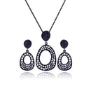 Closeout-Silver 925 Black Rhodium Plated Open Oval CZ Dangling Stud Earring and Necklace Set - STS00394 | Silver Palace Inc.