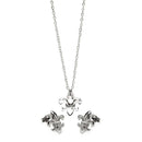 Silver 925 Rhodium Plated Fleur De Lis CZ Stud Earring and Necklace Set - STS00428 | Silver Palace Inc.