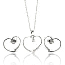 Silver 925 Rhodium Plated Open Heart CZ Stud Earring and Necklace Set - STS00433 | Silver Palace Inc.