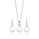 Silver 925 Rhodium Plated White Enamel Lever Back Earring and Necklace Set - STS00436 | Silver Palace Inc.