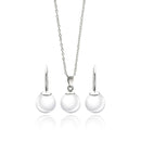 Silver 925 Rhodium Plated White Enamel Pearl Lever Back Earring and Necklace Set - STS00437 | Silver Palace Inc.