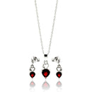 Silver 925 Rhodium Plated Open Graduated Red Heart Stud Earring and Necklace Set - STS00438 | Silver Palace Inc.