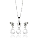 Silver 925 Rhodium Plated Star White Enamel Pearl Dangling Stud Earring and Necklace Set - STS00448 | Silver Palace Inc.