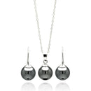 Silver 925 Rhodium Plated Black Pearl Hanging Earring and Necklace Set - STS00460 | Silver Palace Inc.