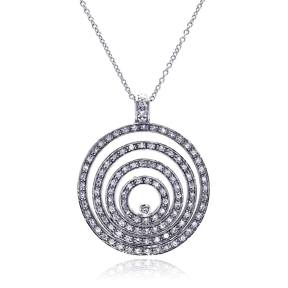 Closeout-Silver 925 Clear CZ Rhodium Plated Multi Circle Pendant Necklace - STP00053 | Silver Palace Inc.
