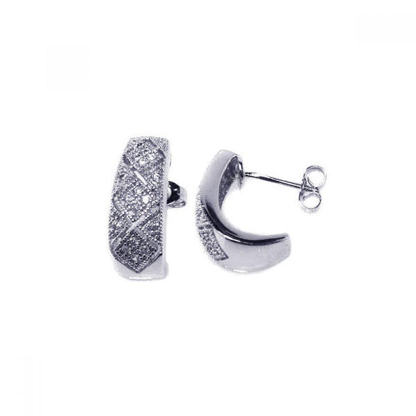 Silver 925 Rhodium Plated Crescent Micro Pave Clear CZ Stud Post Earrings - ACE00007 | Silver Palace Inc.