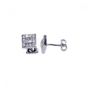 Silver 925 Rhodium Plated Micro Pave Clear Square CZ Stud Post Earrings - ACE00018 | Silver Palace Inc.