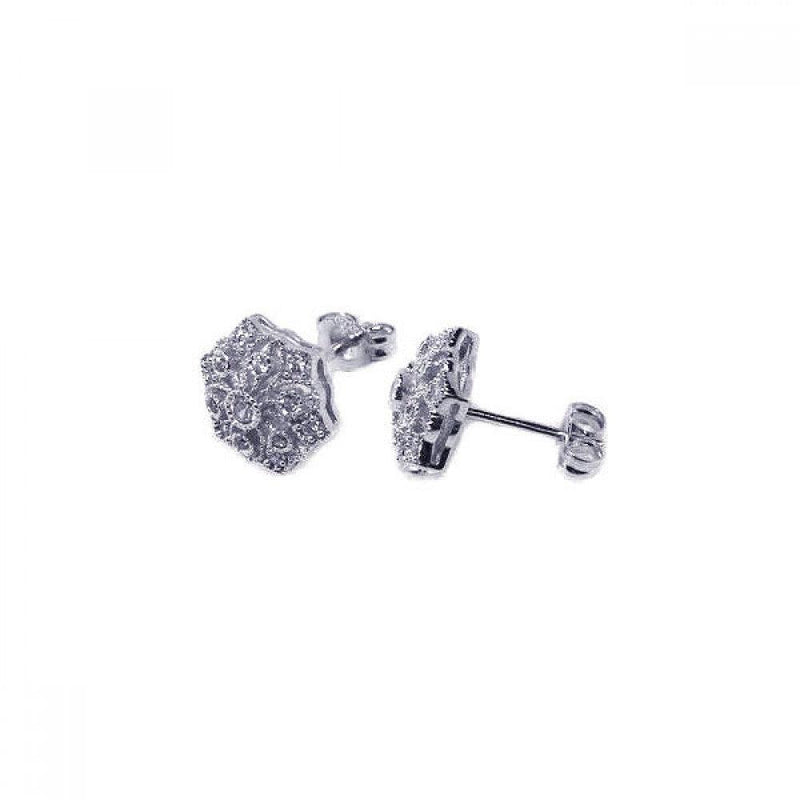 Silver 925 Rhodium Plated Micro Pave Clear Flower Filigree CZ Stud Post Earrings - ACE00024 | Silver Palace Inc.