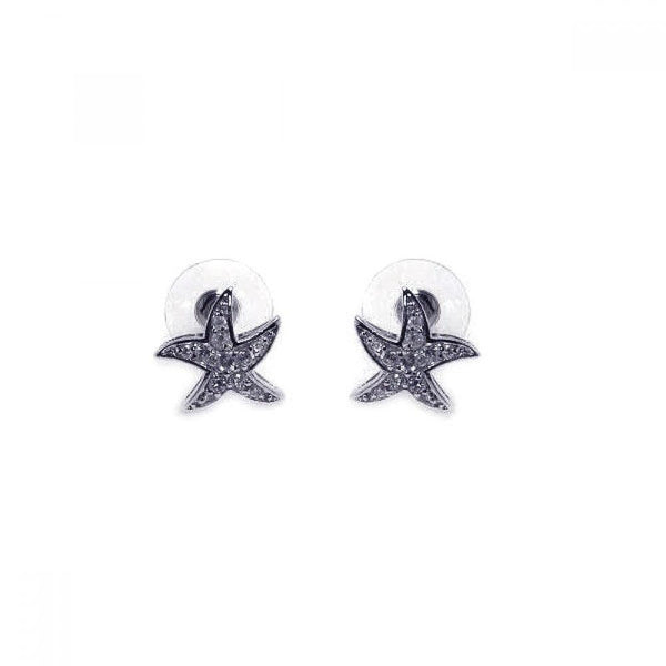 Silver 925 Rhodium Plated Clear Wavy Starfish CZ Stud Earring - BGE00006 | Silver Palace Inc.