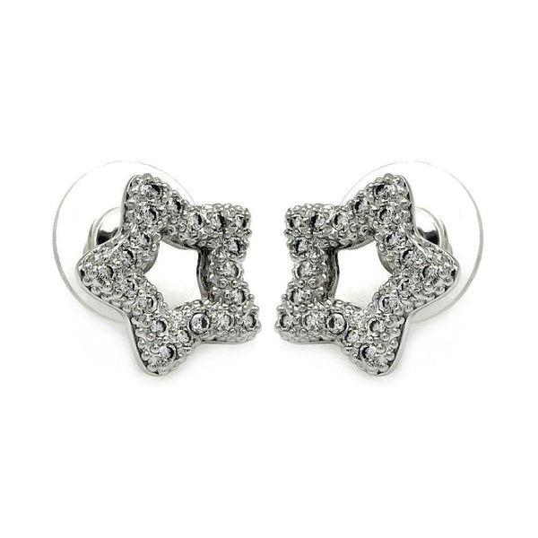 Silver 925 Rhodium Plated Clear Open Heart CZ Stud Earrings - BGE00057 | Silver Palace Inc.