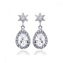 Silver 925 Rhodium Plated Star Teardrop Center Clear CZ Inlay Outline Dangling Stud Earrings - BGE00186 | Silver Palace Inc.