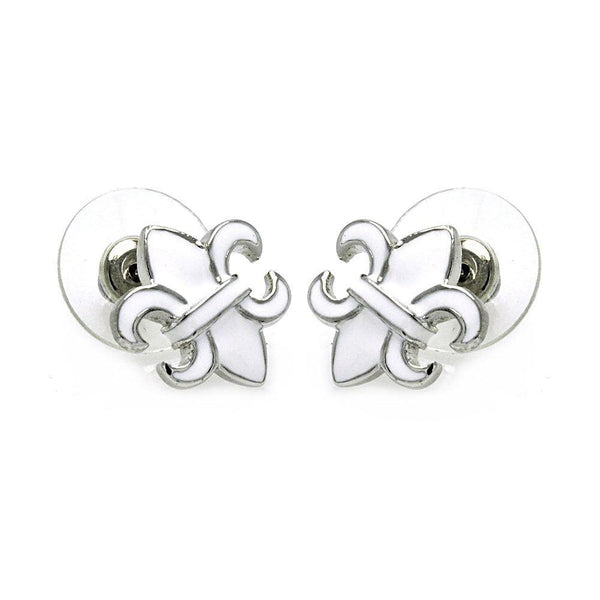 Silver 925 Rhodium Plated Fleur De Lis Stud Earrings - BGE00198 | Silver Palace Inc.