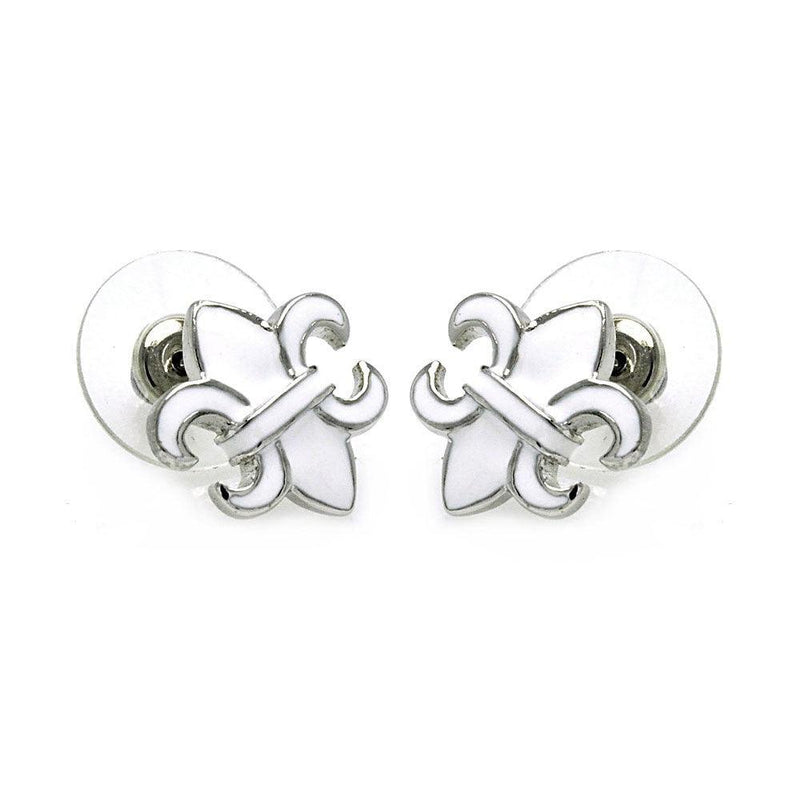 Silver 925 Rhodium Plated Fleur De Lis Stud Earrings - BGE00198 | Silver Palace Inc.