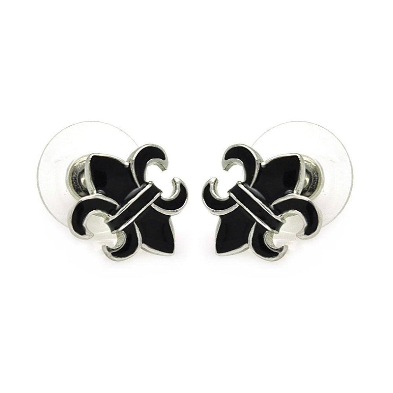 Silver 925 Rhodium Plated Black Fleur De Lis Stud Earrings - BGE00199 | Silver Palace Inc.