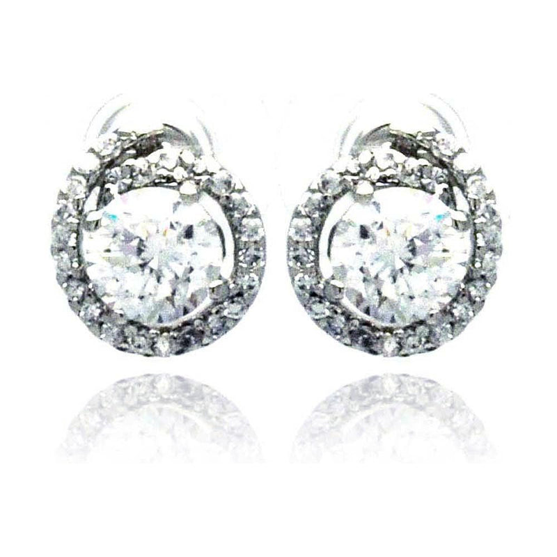 Silver 925 Rhodium Plated Round Center CZ Stud Earrings - BGE00203 | Silver Palace Inc.