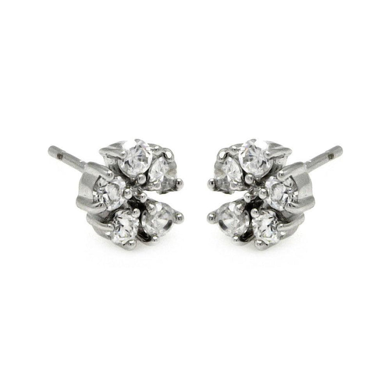 Silver 925 Rhodium Plated Flower CZ Stud Earrings - BGE00223 | Silver Palace Inc.
