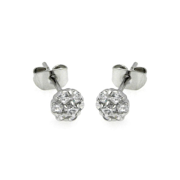 Silver 925 Rhodium Plated Flower CZ Stud Earrings - BGE00229 | Silver Palace Inc.