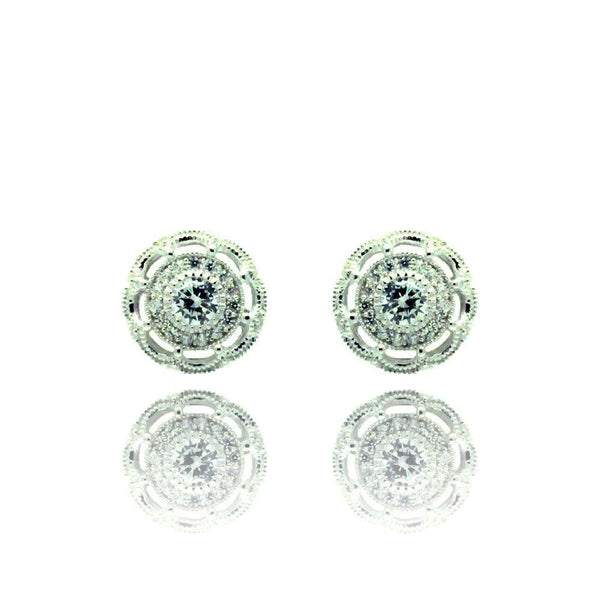 Silver 925 Rhodium Plated Round CZ Stud Earrings - BGE00325 | Silver Palace Inc.