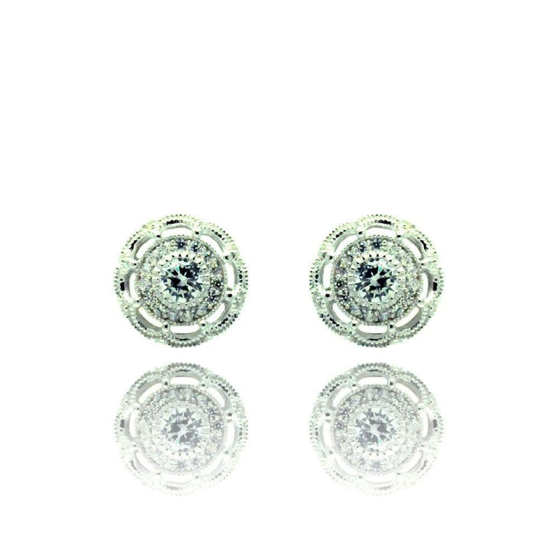 Silver 925 Rhodium Plated Round CZ Stud Earrings - BGE00325 | Silver Palace Inc.