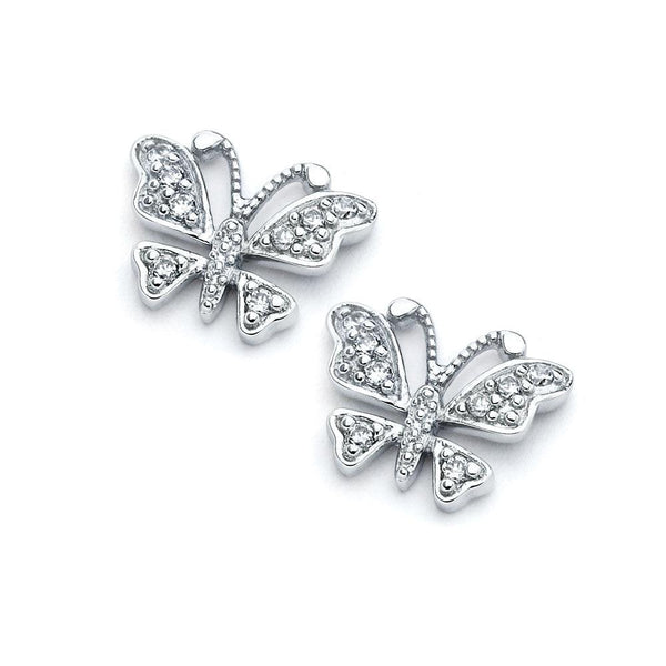 Silver 925 Rhodium Plated Open Butterfly CZ Stud Earrings - BGE00354 | Silver Palace Inc.