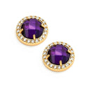Silver 925 Gold Plated Channel Teardrop Purple CZ Dangling Stud Earrings - BGE00360P | Silver Palace Inc.