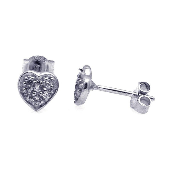 Silver 925 Rhodium Plated CZ Heart Stud Earrings - STE00009 | Silver Palace Inc.