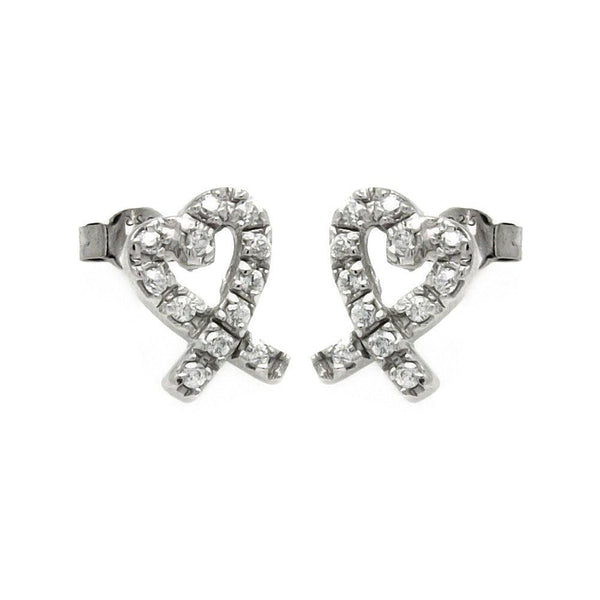 Silver 925 Rhodium Plated CZ Heart Shape Stud Earrings - STE00047 | Silver Palace Inc.