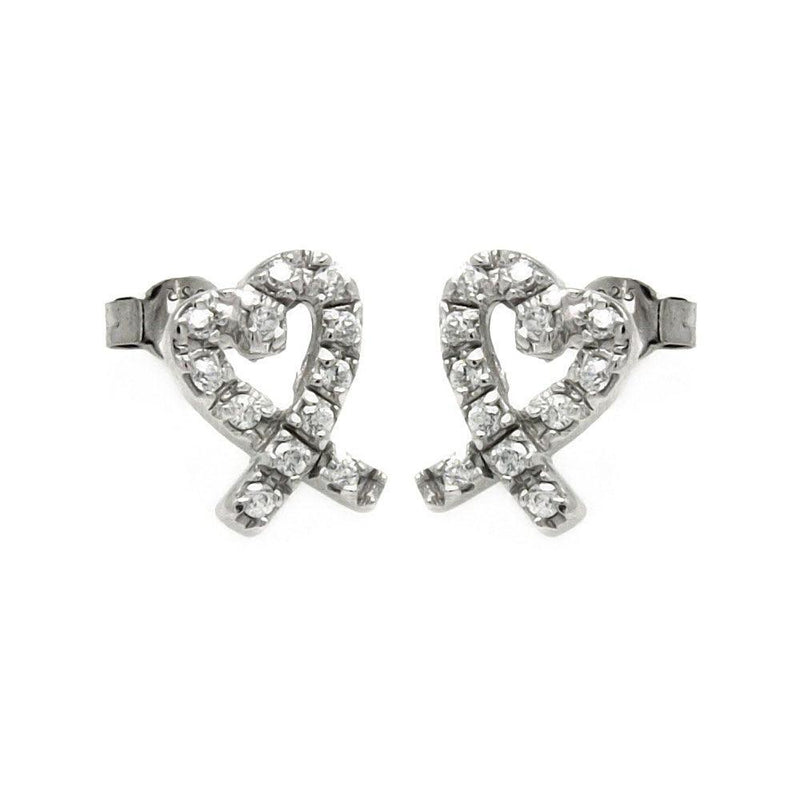Silver 925 Rhodium Plated CZ Heart Shape Stud Earrings - STE00047 | Silver Palace Inc.