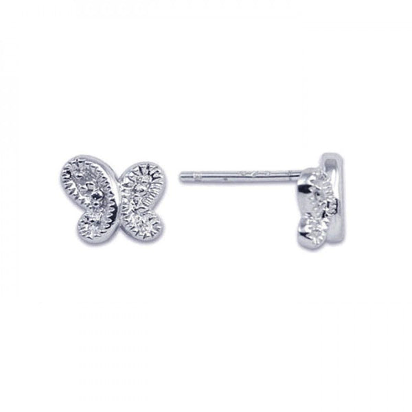 Silver 925 Rhodium Plated Butterfly CZ Post Earrings - STE00121 | Silver Palace Inc.