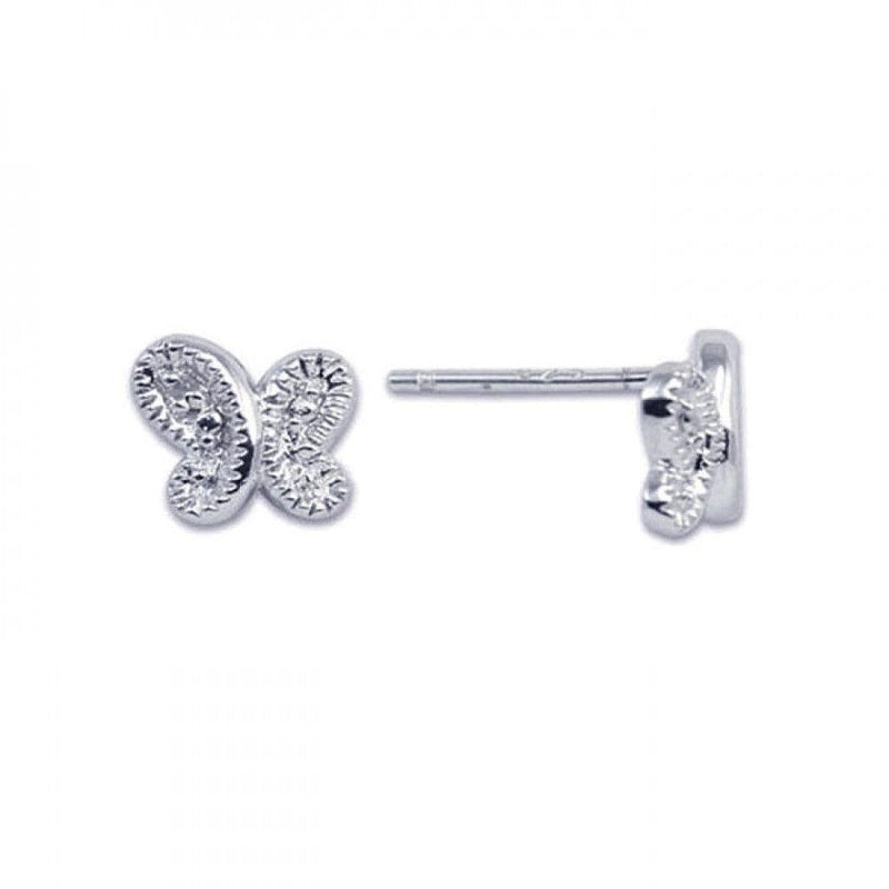 Silver 925 Rhodium Plated Butterfly CZ Post Earrings - STE00121 | Silver Palace Inc.