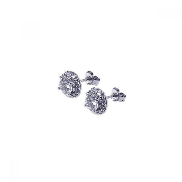 Silver 925 Rhodium Plated Round CZ Post Earrings - STE00217 | Silver Palace Inc.