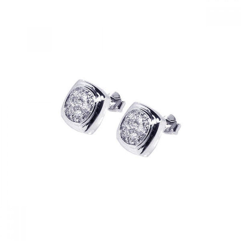 Silver 925 Rhodium Plated Big Round CZ Stud Earrings - STE00455 | Silver Palace Inc.
