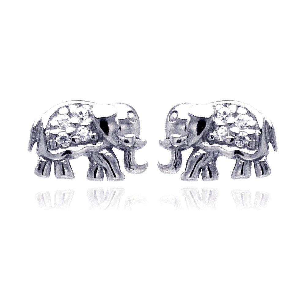 Silver 925 Rhodium Plated Elephant Cluster CZ Stud Earrings - STE00507 | Silver Palace Inc.