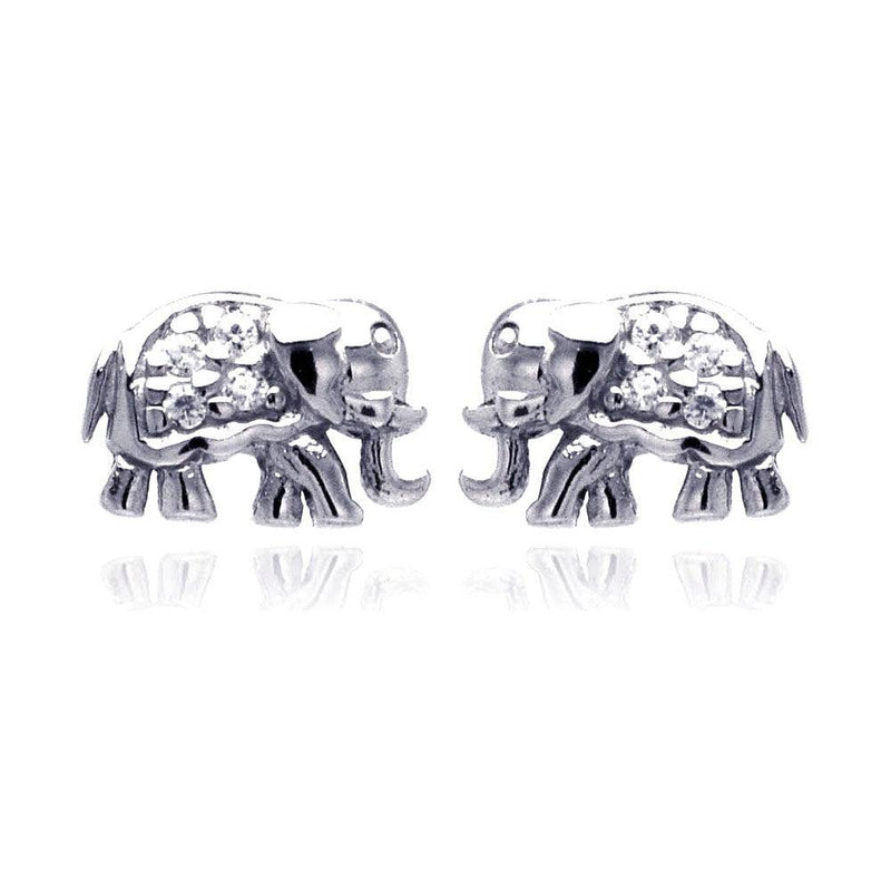 Silver 925 Rhodium Plated Elephant Cluster CZ Stud Earrings - STE00507 | Silver Palace Inc.