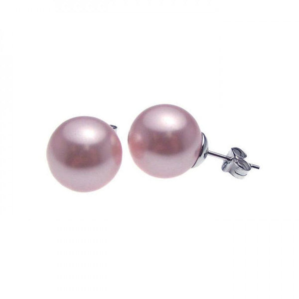 Silver 925 Rhodium Plated Pink Pearl Stud Earrings - STE00639PNK | Silver Palace Inc.