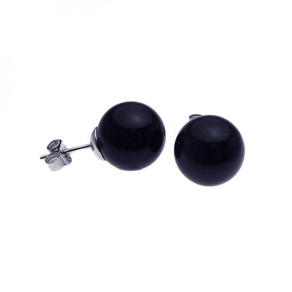 Silver 925 Rhodium Plated Black Pearl CZ Stud Earrings - STE00639BLK | Silver Palace Inc.