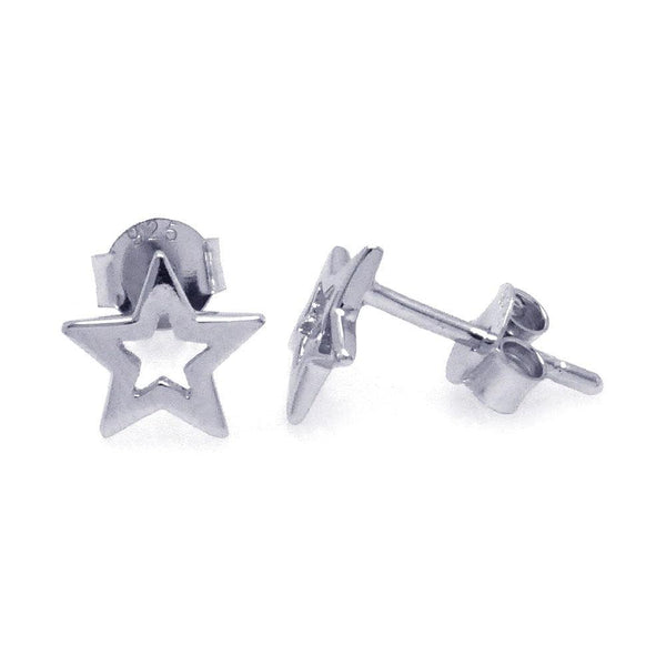 Silver 925 Rhodium Plated Open Star CZ Post Earrings - STE00747 | Silver Palace Inc.